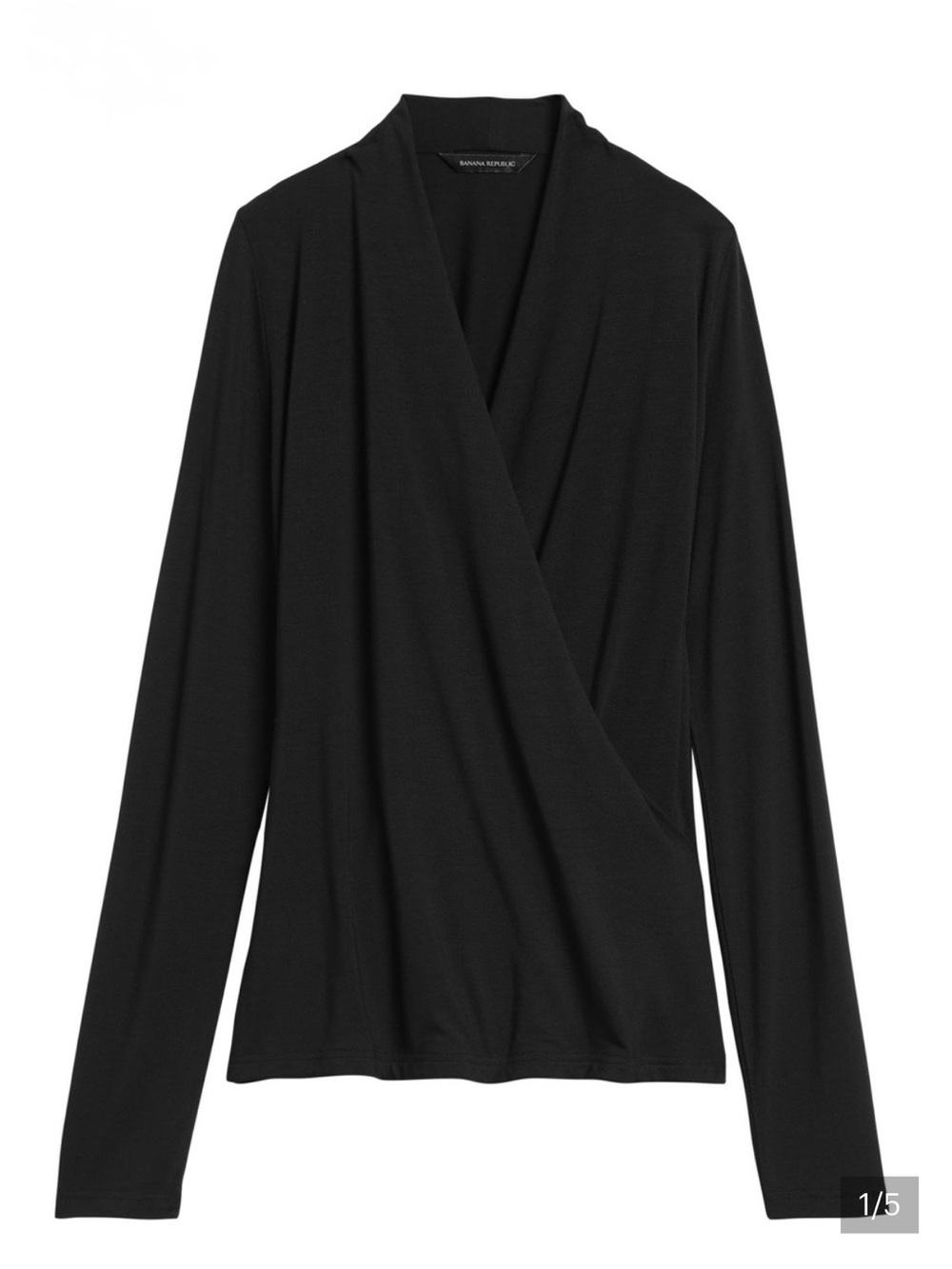 NWT Banana Republic Threadsoft Black Wrap-Front Long-Sleeve Top - Petite Small